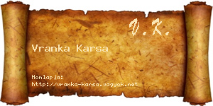 Vranka Karsa névjegykártya